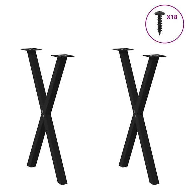 vidaXL Dining Table Legs X-Shaped 2 pcs Black 50x(72-73) cm Steel
