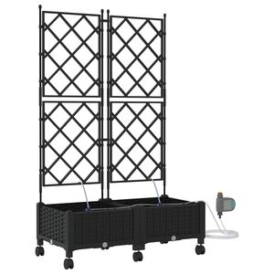 vidaXL Garden Planter with Irrigation&Wheels 2 pcs Black PP