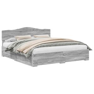 vidaXL Bed Frame with Drawer Grey Sonoma 200 x 200 cm Engineered Wood