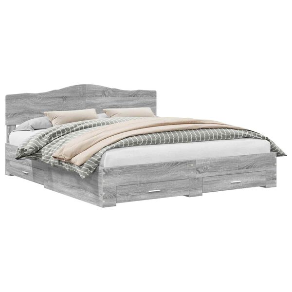 vidaXL Bed Frame with Drawer Grey Sonoma 200 x 200 cm Engineered Wood