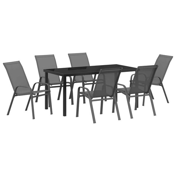 vidaXL Garden Dining Set 7 pcs Grey and Black Powder-coated Steel