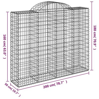vidaXL Arched Gabion Basket 200x50x160/180 cm Galvanised Iron