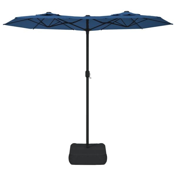 vidaXL Double-Head Garden Parasol with LEDs Azure Blue 316x145 cm