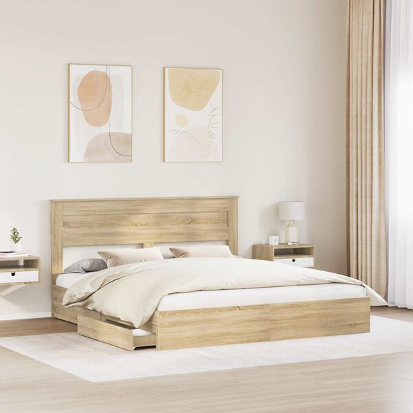 vidaXL Storage Bed with Drawer Sonoma Oak 180 x 200 cm Engineered Wood
