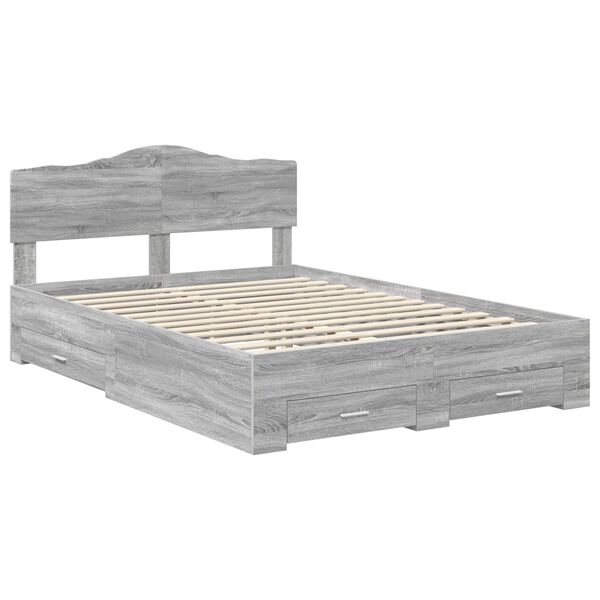 vidaXL Bed Frame with Drawer Grey Sonoma 140 x 200 cm Engineered Wood
