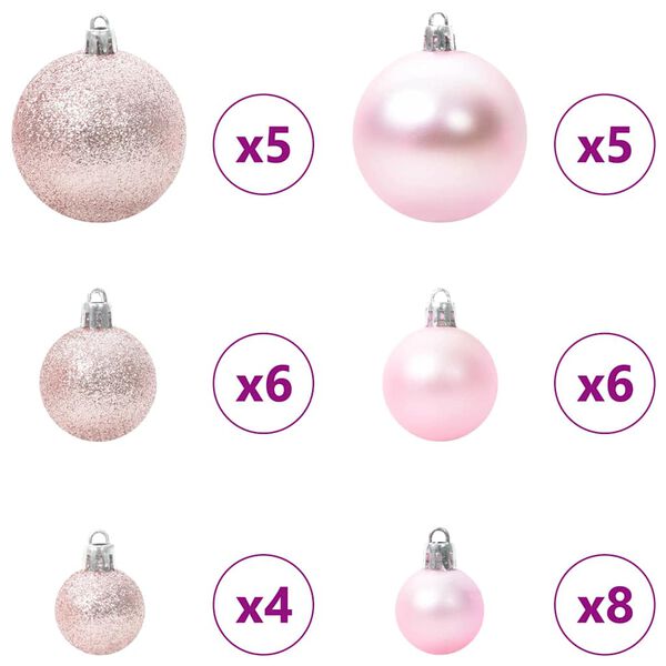 vidaXL Christmas Bauble Set with 150 LEDs 61 pcs Pink Plastic