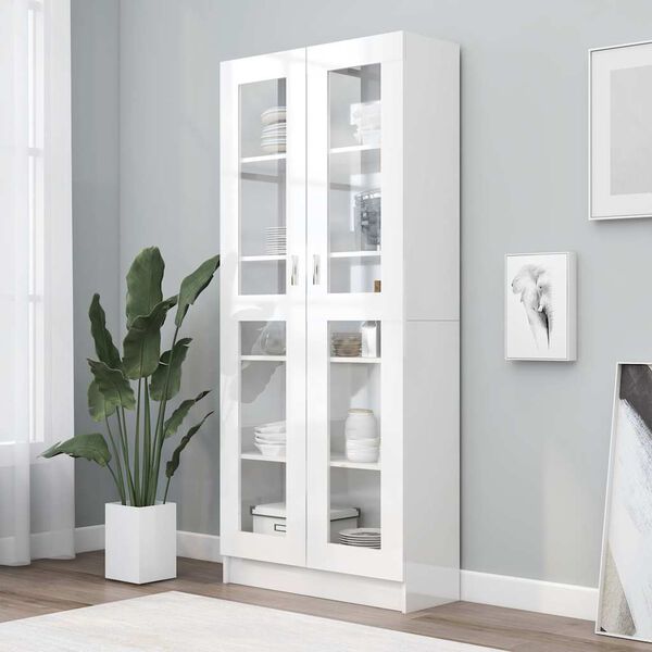 vidaXL Vitrine Cabinet High Gloss White 82.5x30.5x185 cm Engineered Wood