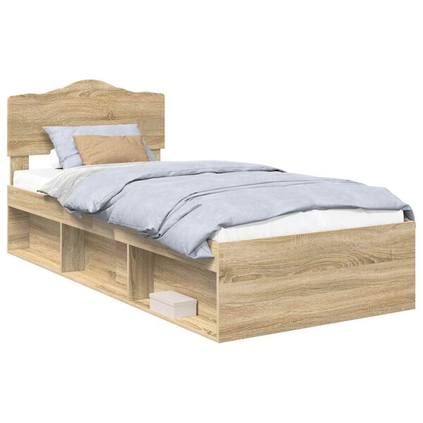 vidaXL Bed Frame with Headboard Sonoma Oak 90 x 200 cm Solid Pine Wood