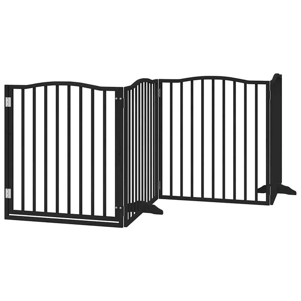 vidaXL Dog Gate with Door Foldable 8 Panels Black 640 cm Poplar Wood