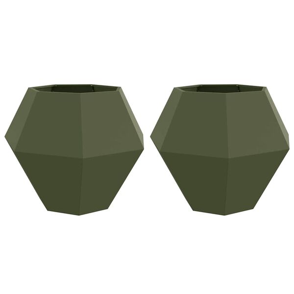 vidaXL Planter 2 pcs Olive Green 100 x 100 x 80 cm Steel