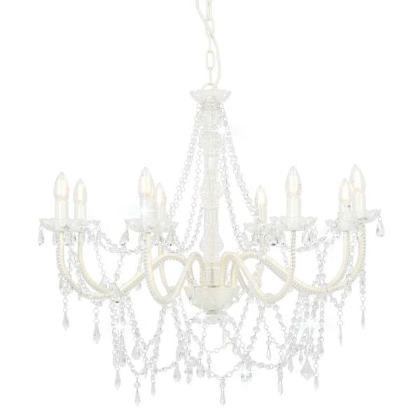 vidaXL Chandelier with Beads White 8 x E14 Bulbs