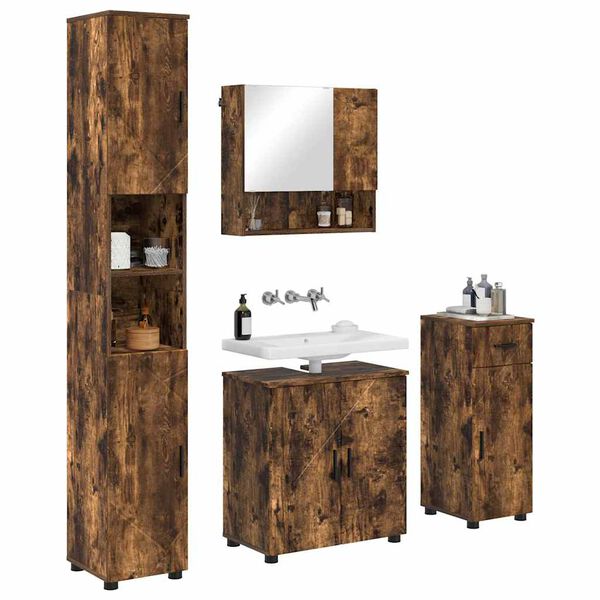 vidaXL Bathroom Furniture Set 4 pcs Smoked Oak Engineered wood & Metal