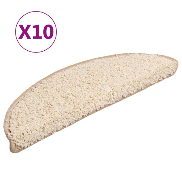 vidaXL Stair Mats 10 pcs 56x17x3 cm Cream Half Round