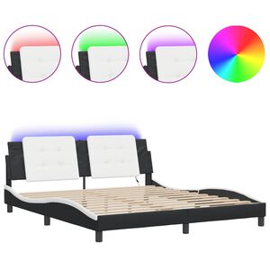 vidaXL Bed Frame with LED without Mattress "Zadar" Black and White 180x200 cm