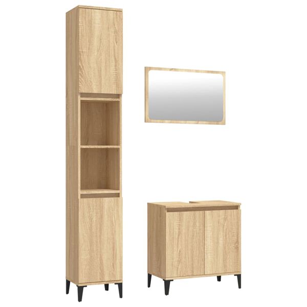 vidaXL 3 Piece Bathroom Furniture Set Sonoma Oak Engineered Wood