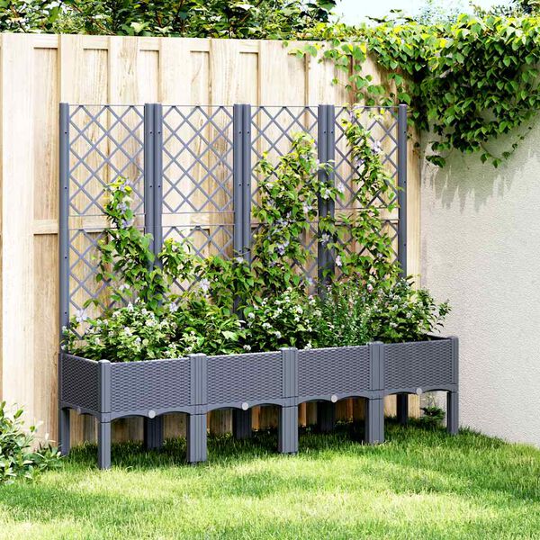 vidaXL Garden Planter with Trellis Blue Grey 160x40x142 cm PP