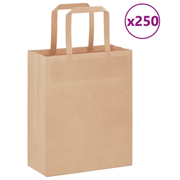vidaXL Paper Bags 250 pcs with Handles Brown 18x8x22 cm