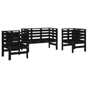 vidaXL 3 Piece Garden Lounge Set Black Solid Wood Pine