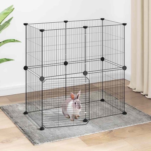 vidaXL 12-Panel Pet Cage with Door Black 35x35 cm Steel
