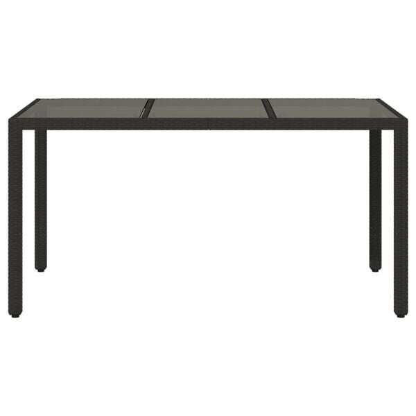 vidaXL Garden Table 150x90x75 cm Tempered Glass and Poly Rattan Black