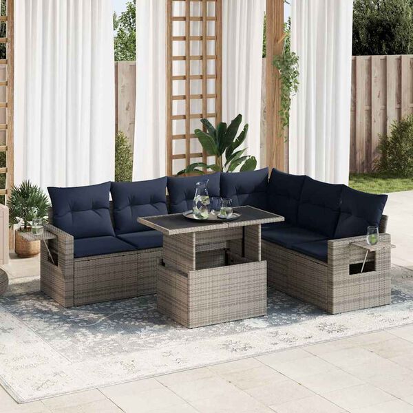 vidaXL 7 Piece Garden Sofa Set with Cushions Grey Poly Rattan