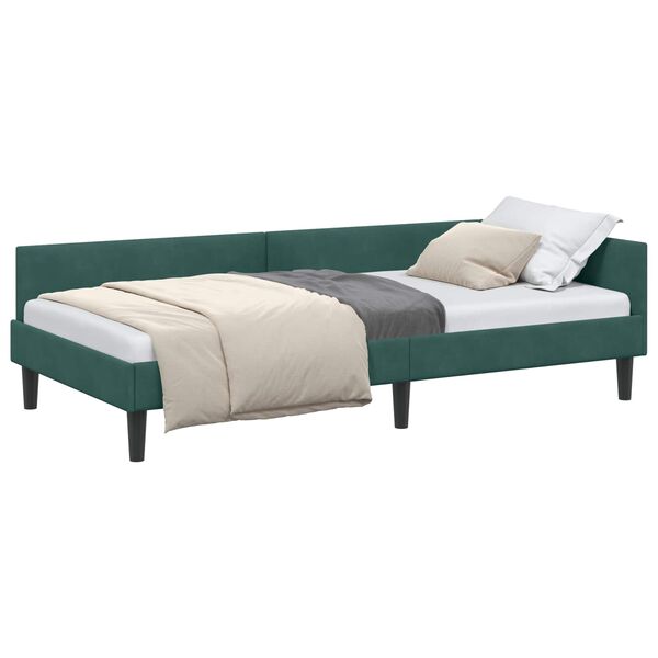 vidaXL Corner Bed Frame Dark Green 90 cm x 190 cm Velvet