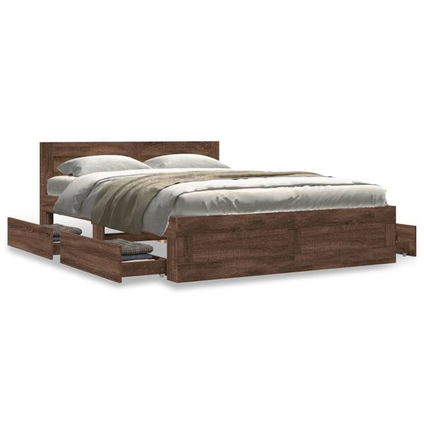 vidaXL Bed Frame with Headboard without Mattress Brown Oak 120x190 cm Small Double