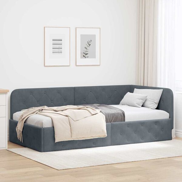 vidaXL Corner Bed Frame with Headboard Dark Grey 100 x 200 cm Velvet