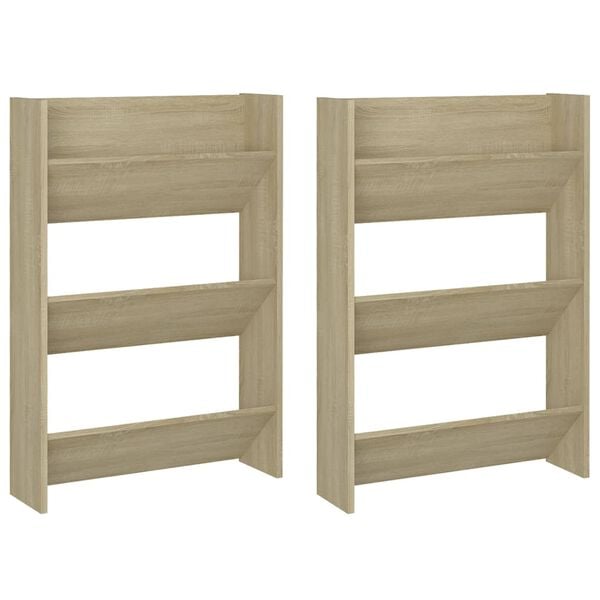 vidaXL Wall Shoe Cabinets 2 pcs Sonoma Oak 60x18x90 cm Engineered Wood