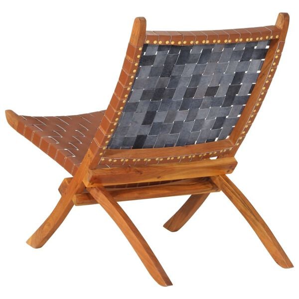 vidaXL Folding Relaxing Chair Brown Real Leather