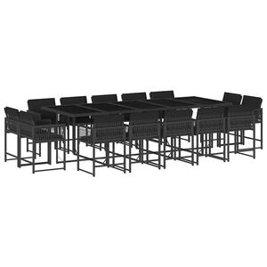 vidaXL 15 Piece Garden Dining Set with Cushions Black Poly Rattan