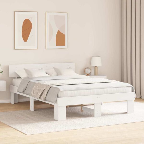 vidaXL Bed Frame with Headboard White 150 x 200 cm Solid Pine Wood