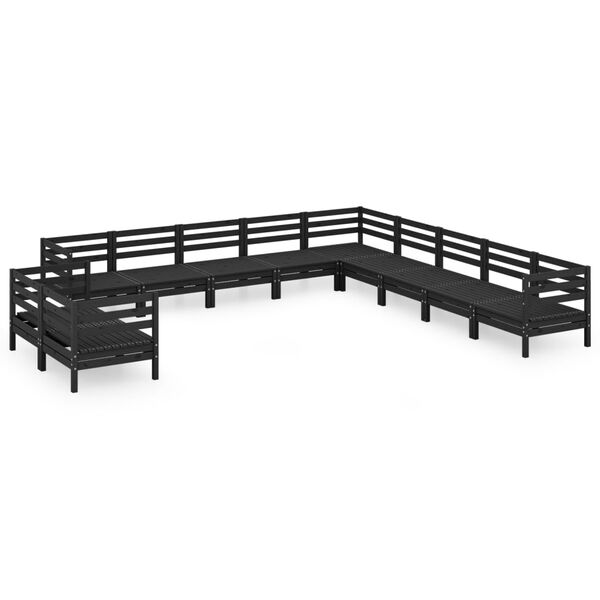 vidaXL 11 Piece Garden Lounge Set Solid Wood Pine Black