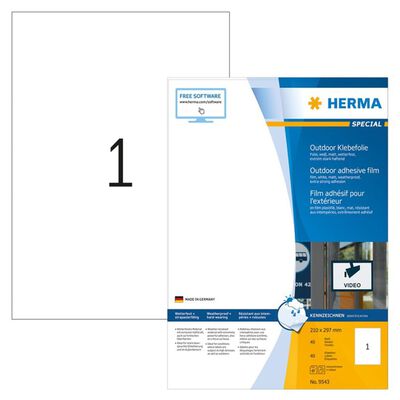 HERMA Weatherproof Outdoor Film Labels A4 210x297 mm 40 Sheets White