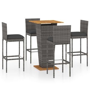 vidaXL 5 Piece Garden Bar Set with Cushions Poly Rattan Grey