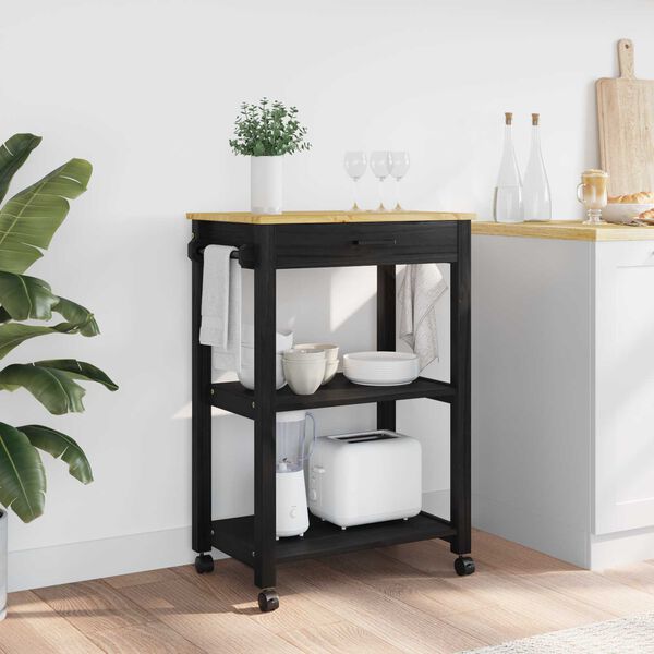 vidaXL Kitchen Trolley Plain Black 88.5 x 40 x 60 cm