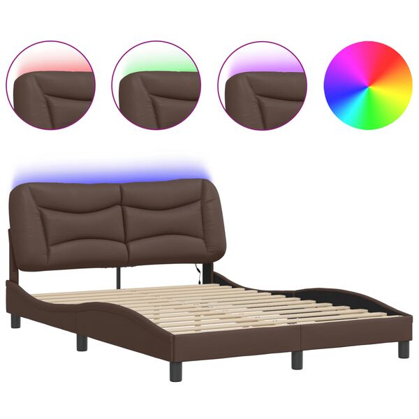 vidaXL Bed Frame with LED without Mattress "Hvar" Brown 140x200 cm
