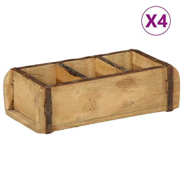 vidaXL Tray with Storage 4 pcs Brown 30 x 14 x 9 cm Solid Reclaim Wood