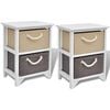 vidaXL Bedside Cabinet | Set of 2 | White, Beige, Grey | Paulownia wood, MDF