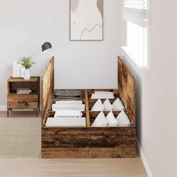 vidaXL Storage Bed Frame Old Wood 90 x 200 cm Engineered Wood