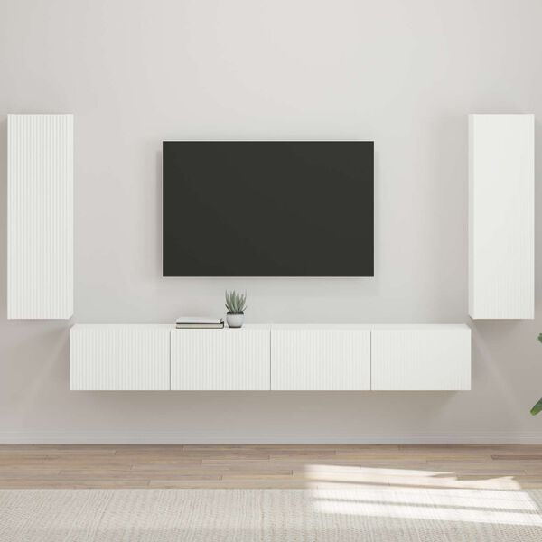 vidaXL TV Wall Cabinet Set 4 pcs High Gloss White Engineered Wood