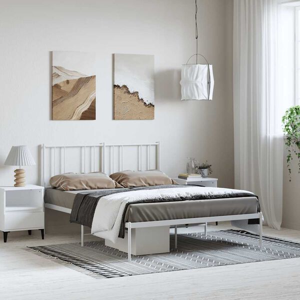 vidaXL Metal Bed Frame without Mattress with Headboard White 135x190cm