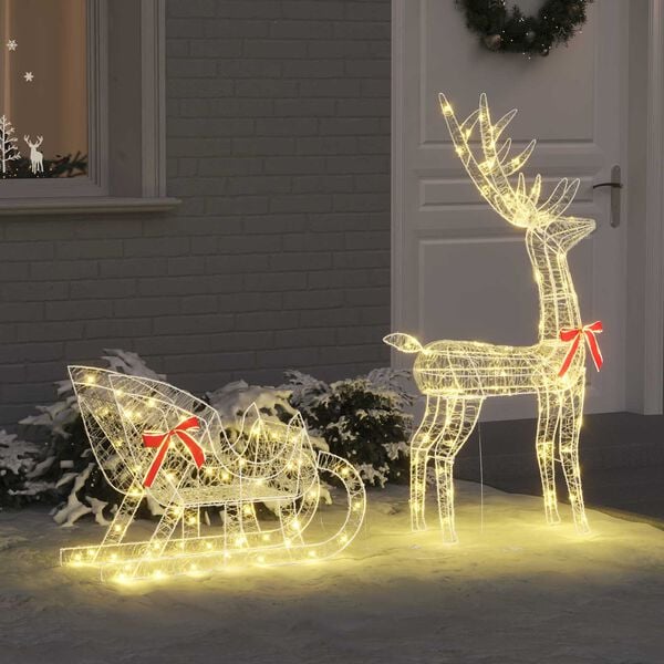 vidaXL Reindeer Pull Sleigh Warm white 70 x 26 x 128.5 cm Acrylic