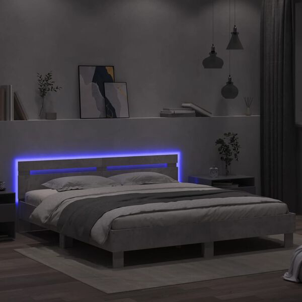 vidaXL Bed Frame with LED without Mattress Concrete Grey 180x200 cm Super King