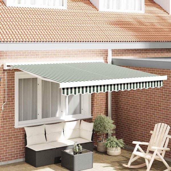 vidaXL Retractable Awning Green and White 300 x 250 cm