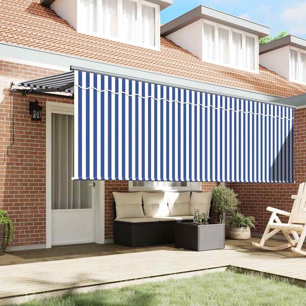 vidaXL Retractable Awning Blue and white 350 x 200 cm Fabric and metal