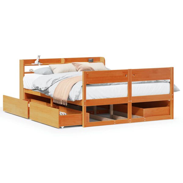 vidaXL Bed Frame without Mattress Wax Brown 140x190 cm Solid Wood Pine