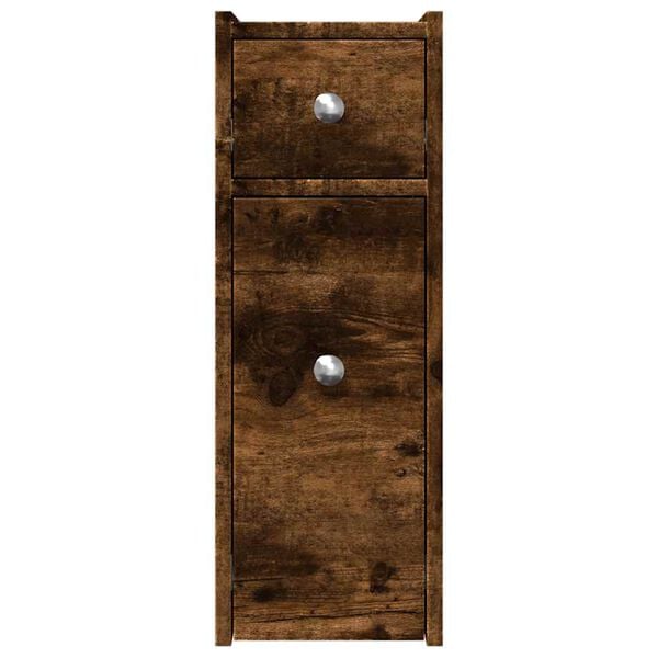 vidaXL Narrow Bathroom Cupboard with Wheels Smoked Oak Engineered Wood