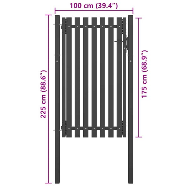 vidaXL Garden Fence Gate Steel 1x2.25 m Anthracite