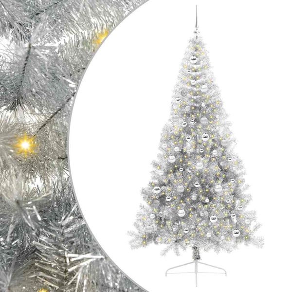 vidaXL Artificial Pre-lit Christmas Tree Silver 210 cm PET